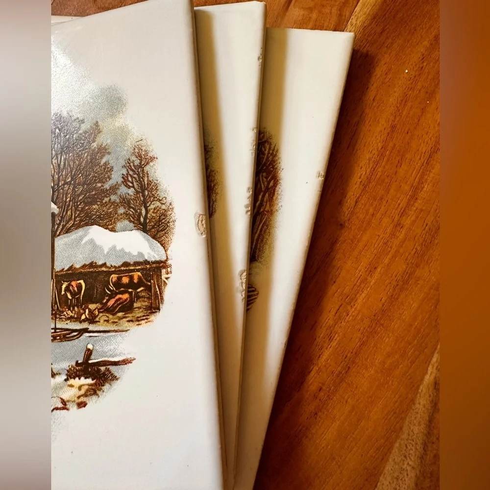 Currier & Ives American Homestead Wilderness Winter Set of 3 Wall Tiles